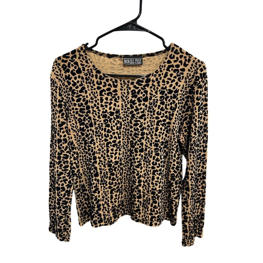 Vintage Novel-Tee Leopard Print Top Size M Stretchy Acetate Lycra Retro Indie